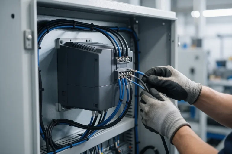 Instalação de inversor de frequência em painel de comando industrial
